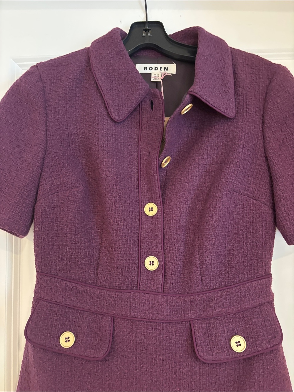 Boden Deep Purple Short-Sleeve Tweed Shift Dress - Picture 3 of 4